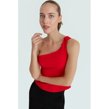 Şık Asimetrik Yaka Fitted Bluz Polyester Elastan Yazlık Kaliteli İşçilik Rahat Kullanım