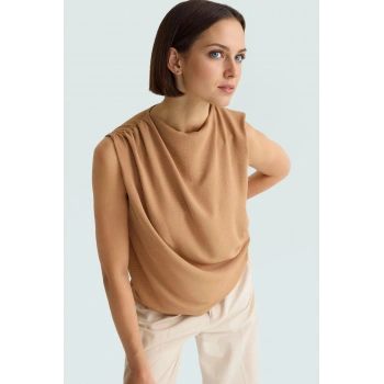 Şık Bisiklet Yaka Kolsuz Bluz %100 Polyester Yazlık Günlük Zarifane Tasarım Görünüm