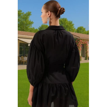 Şık Bisiklet Yaka Pamuk Mini Elbise Rahat Yazlık Model Özel Tasarım Seçkin Malzeme Konforlu Kesim