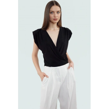 Şık Bluz Polyester Örme Kumaş V Yaka Crop Regular Kalıp Günlük Kullanım İçin Mükemmel Uyum