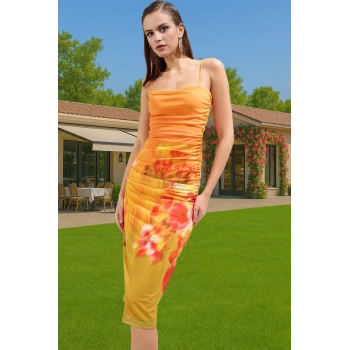 Şık Bodycon Midi Örme Abiye Elbise Polyester Yazlık Balo Elbisesi Özenle Seçilmiş