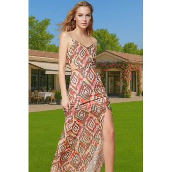 Şık Çiçek Desenli Astarlı Maxi Elbise V Yaka A Kesim Yazlık Şık Görünüm Şık Görünüm Trend Tasarım