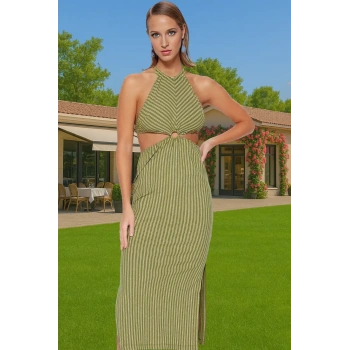 Şık Çizgili Örme Maxi Elbise Plaj için İdeal Tasarım Özel Tasarım Günlük Kullanım İçin