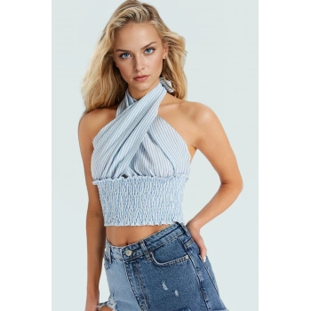 Şık Çizgili Pamuk Polyester Plaj Bluz Premium Kalite Mükemmel Uyum Uzun Ömürlü