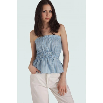 Şık Çizgili Straplez Fitted Terrycotton Bluz Profesyonel Görünüm Özenle Seçilmiş Uzun Ömürlü