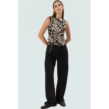 Şık Çok Asimetrik Bluz Polyester Örme Fitted Kalıp Dik Yaka Kaliteli İşçilik