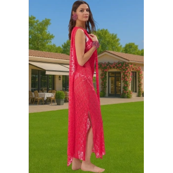 Şık Dantelli Maxi Plaj Elbisesi Örme Kumaş Rahat Yazlık Tasarım Rahat Ve Şık Özenle Seçilmiş