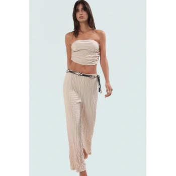 Şık Dokulu Plaj Bluz Pantolon Takımı Yaz Mevsimi İçin Rahat Kullanım Günlük