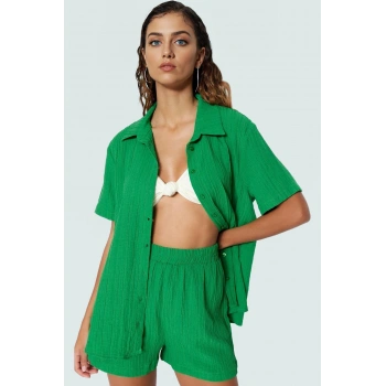 Şık Dokuma Gömlek Şort Takım Fitted Kalıp Rahat Yazlık Plaj Modern Stil Özel Tasarım