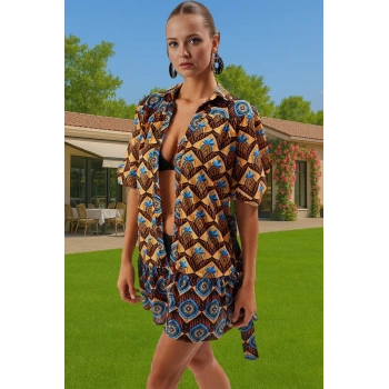 Şık Etnik Desenli Mini Pamuk Balon Kollu Yazlık Elbise Günlük Kullanım İçin Uzun Ömürlü