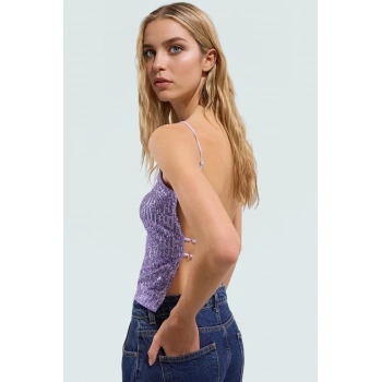 Şık Gece Bluzu Payetli Halter Yaka Kolsuz Örme Bluz Yaz Mevsimi Günlük Kullanım İçin