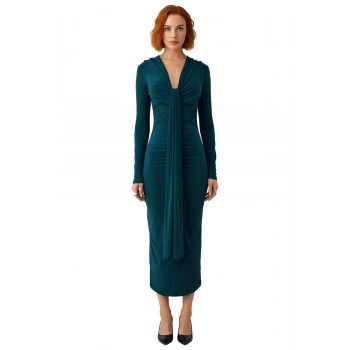 Şık Gece Davetleri İçin Kadın Bodycon Uzun Kollu V Yaka Düz Maxi Elbise Modern Tasarım Kaliteli