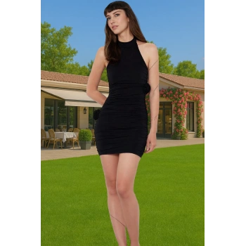 Şık Halter Yaka Kısa Örme Abiye Elbise Yaz Mezuniyet Yüksek Kalite Özenle Seçilmiş Yüksek Kalite