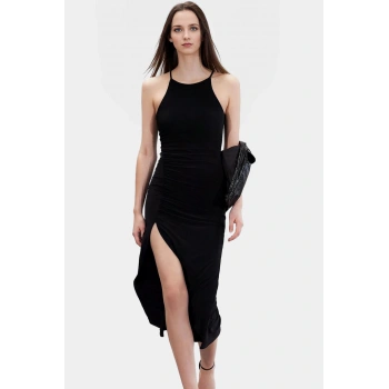 Şık Halter Yaka Maxi Elbise 96% Polyester Esnek Kumaş Gündüz Ve Gece Seçkin Malzeme Özenle Seçilmiş