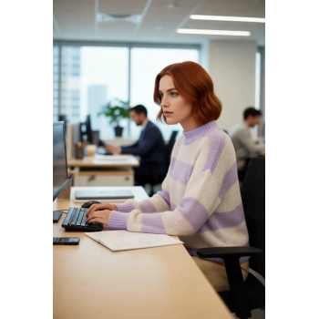 Şık Kadın Düşük Kol Crop Boy Oversize İnce Triko Çizgili Bisiklet Yaka Kazak Kışlık Kombinler İçin