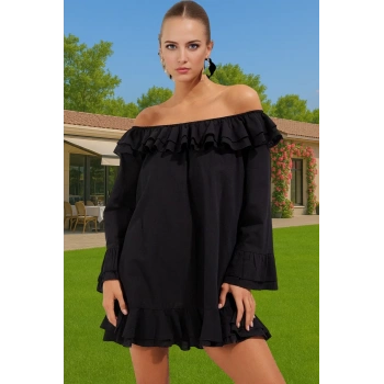 Şık Kadın Flamlı Pamuk Mini Elbise Yazlık Plaj Kombinleri İçin Premium Kalite Seçkin Malzeme