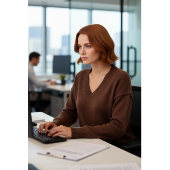 Şık Kadın Oversize V Yaka Düz Desen Triko Kazak Düşük Kollu Uzun Boy Kahverengi Kış Kombinleri