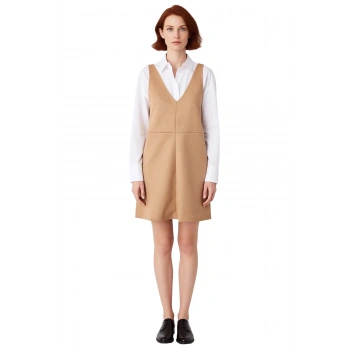 Şık Kadın Süet Dokulu Bej V Yaka Jile Mini Elbise Bodycon Kesim Kış Ve Sonbahar İçin İdeal