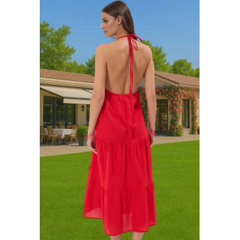 Şık Kadın Yazlık Maxi Elbise Pamuklu Crinkle Dokuma A Line Uzun Ömürlü Günlük Kullanım İçin