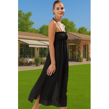 Şık Kadın Yazlık Poplin Elbise Midi Boy Tek Omuz Kaliteli İşçilik Yüksek Kalite Şık Görünüm