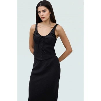 Şık Keten Karışımlı Bisiklet Yaka Askılı Bluz Yazlık Günlük Kombinler İçin Kullanım