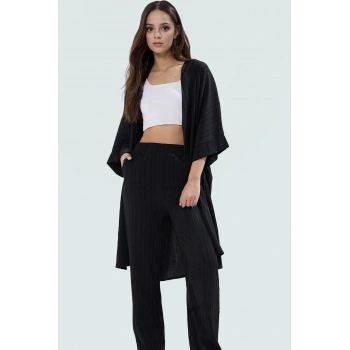 Şık Kimono Pantolon Takım Viskoz Dokuma Kumaş Rahat Günlük Stil Dayanıklı Malzeme