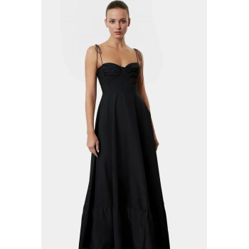 Şık Maxi Elbise Terrycotton Kumaş A Line Kalıp Kolsuz Zarifane Tasarım Profesyonel Görünüm