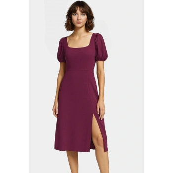 Şık Midi Örme Elbise Balon Kol A Line Günlük Özenle Seçilmiş Seçkin Malzeme Trend Tasarım