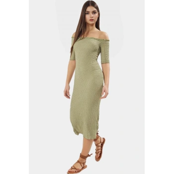 Şık Midi Örme Elbise Yazlık Gofre Dokuma Rahat Kalıp Premium Kalite Özel Tasarım Yüksek