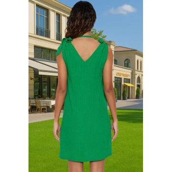 Şık Mini Plaj Elbisesi V Yaka Crinkle Dokuma Rahat Yazlık Seçkin Malzeme Uzun Ömürlü Özel Tasarım