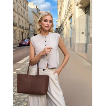 Şık Minimal Tote El Ve Omuz Çantası PU Deri Günlük Kullanım Zarifane Tasarım Özenle Seçilmiş