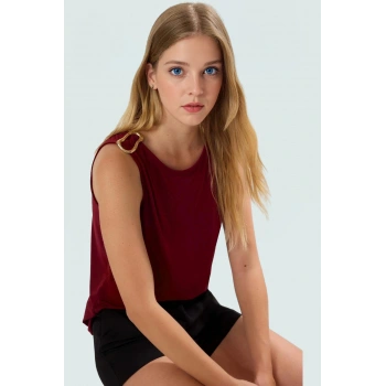 Şık Örme Bluz Bisiklet Yaka Fitted Polyester Elastan Yazlık Trend Tasarım Uzun Ömürlü