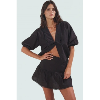 Şık Pamuklu Bluz Etek Plaj Takımı Yazlık Kısa Kol Uzun Ömürlü Yüksek Kalite Seçkin Malzeme