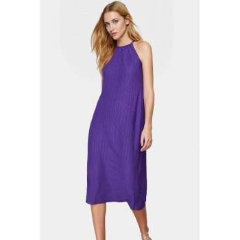 Şık Piliseli Midi Elbise Rahat Kalıp Örme Kumaş Yazlık Günlük Premium Kalite Dayanıklı Malzeme