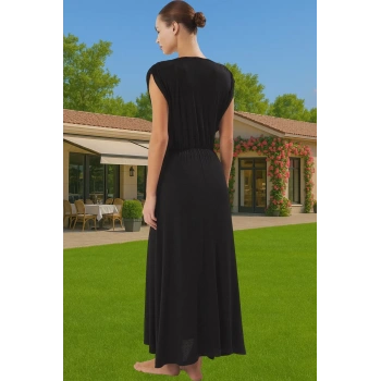 Şık Plaj Elbisesi Maxi Boy Tek Kol Viskoz Elastan Yazlık Elbise Seçkin Malzeme Trend Tasarım