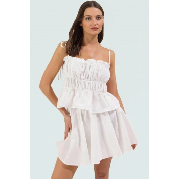 Şık Plaj Takımı Pamuk Mini Bluz Etek Fitted Kalıp Yazlık Uzun Ömürlü Rahat Ve