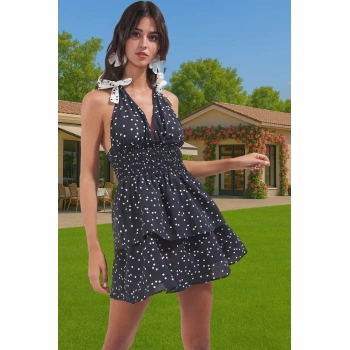 Şık Puantiyeli Yazlık Elbise %100 Pamuk Nefes Alabilir Modern Stil Kaliteli İşçilik Rahat Ve Şık