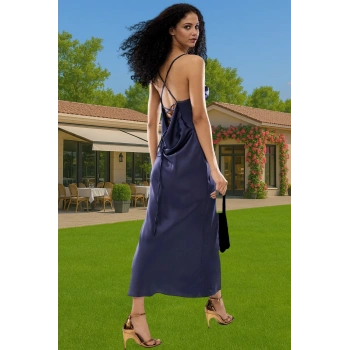 Şık Saten Abiye Elbise Degaje Yaka Midi Boy Yazlık Rahat Kullanım Özel Tasarım Konforlu Kesim