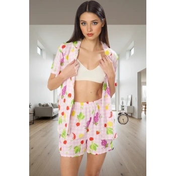 Şık Sebze Desenli Viskoz Pijama Takımı Rahat ve Nefes Alabilir Modern Stil Günlük Kullanım İçin