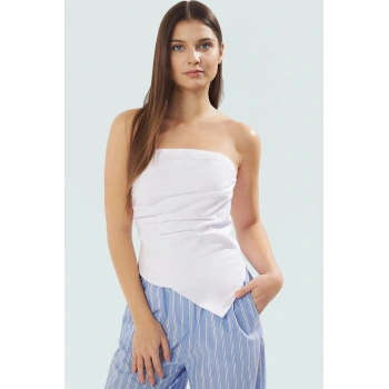 Şık Straplez Bluz Poplin Kumaş Fitted Kalıp Yazlık Özel Tasarım Rahat Ve