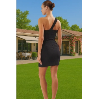 Şık Tek Omuz Mini Elbise Fırfırlı Dokuma Finike Yazlık Elbise Uzun Ömürlü Günlük Kullanım İçin