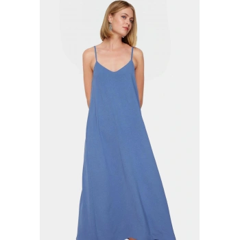 Şık V Yaka Kolsuz Maxi Elbise 130cm Boy Polyester Dokuma Rahat Seçkin Malzeme