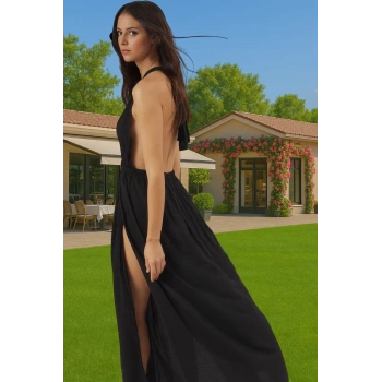 Şık V Yaka Maxi Plaj Elbisesi Rahat Kalıp Crinkle Dokuma Viskoz Kumaş Modern Stil Mükemmel Uyum