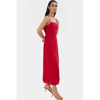 Şık ve Rahat Viskoz Maxi Elbise Kare Yaka A line Yazlık Günlük Kullanım İçin