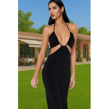 Şık Vücuda Oturan Straplez Maxi Elbise Cut Out Detaylı Günlük Kullanım İçin Özenle Seçilmiş