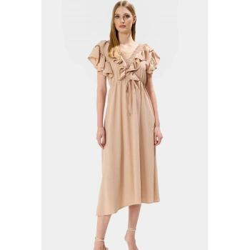 Skater A Kesim Midi Elbise Aerobin Dokuma Polyester Yazlık Mükemmel Uyum Zarifane Tasarım