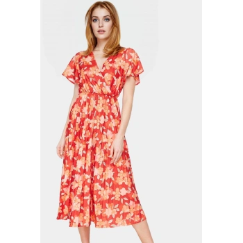 Skater Elbise Kısa Kollu Piliseli Örme Midi Astarlı Yazlık Profesyonel Görünüm Modern Stil