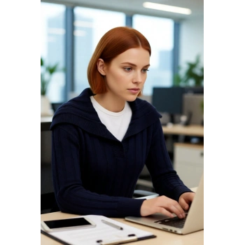 Soğuk Havalar İçin Lacivert Kadın Regular Kalıp Düşük Kol Crop Devrik Yaka Triko Kazak. Kaliteli