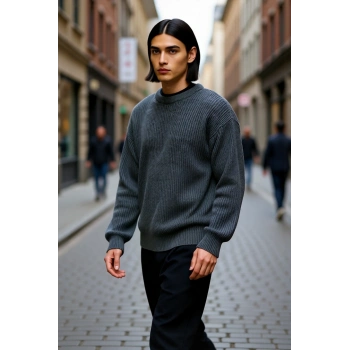 Soğuk Kış Günleri İçin Erkek Oversize Kalıp Bisiklet Yaka Rahat Triko Kazak Basic Stil Kaliteli