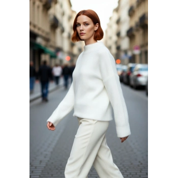 Soğuk Kış Günleri İçin Kadın Oversize Basic Dik Yaka Uzun Kollu Triko Kazak Stili Kaliteli